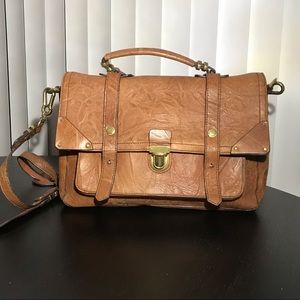 ORYANY Brown Structured Leather Flap Satchel Bag